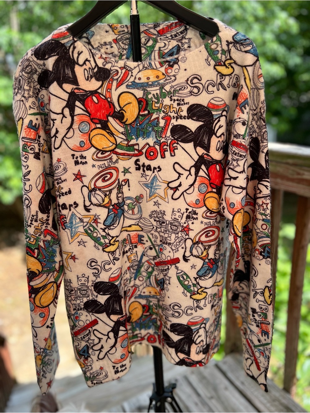 Disney Scribble Sketch Mickey Mouse Graphic Crewneck Sweater SO SOFT!!